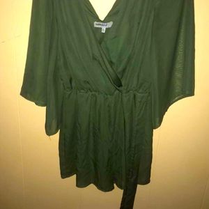 Oliver green romper with side bow and low v
